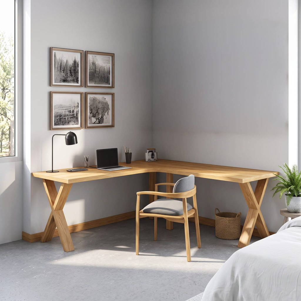 Midcentury Corner Desk Home Office, solid wood, built to order