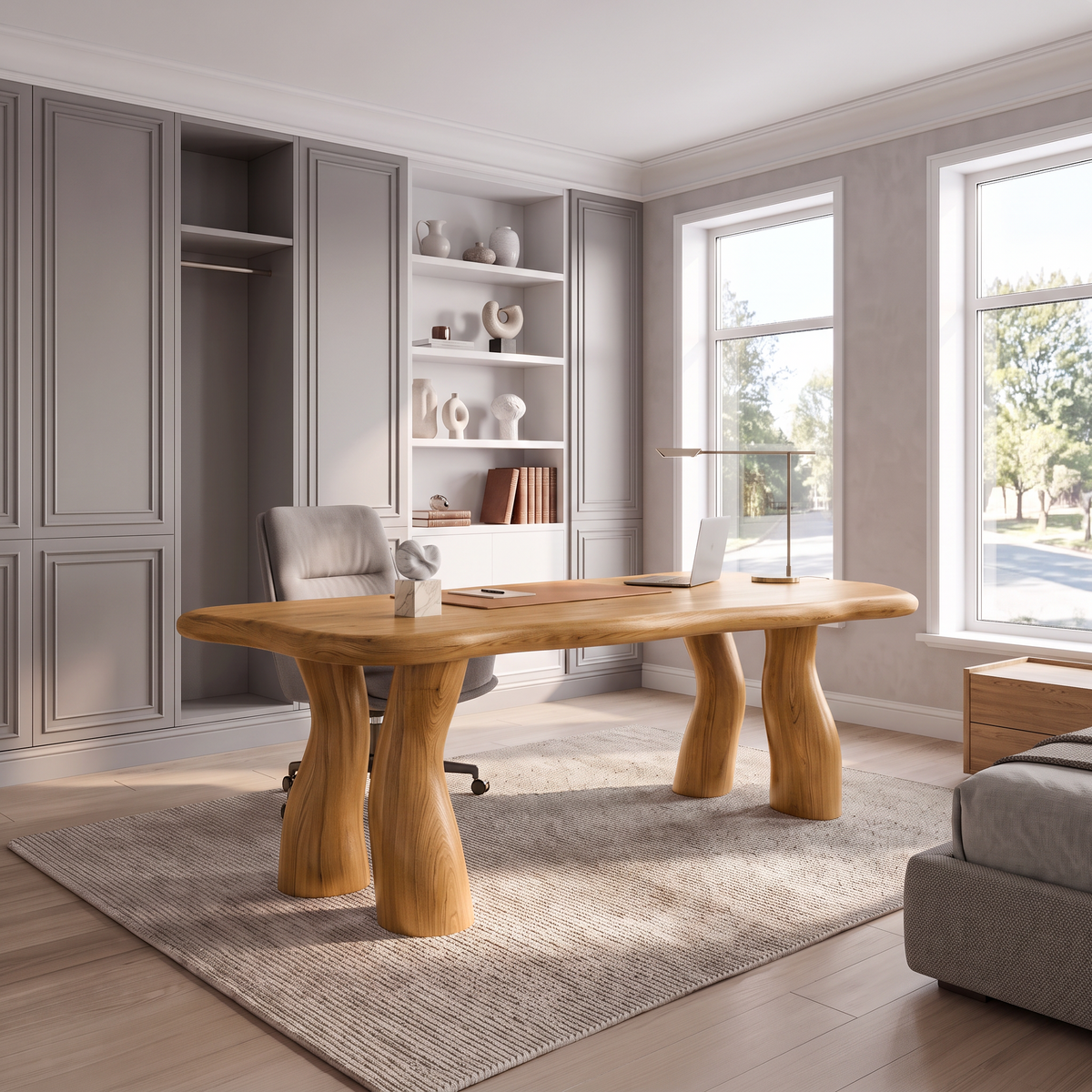 Modern Office Desk with Interconnected Curved Legs, solid wood, built to order, view 4