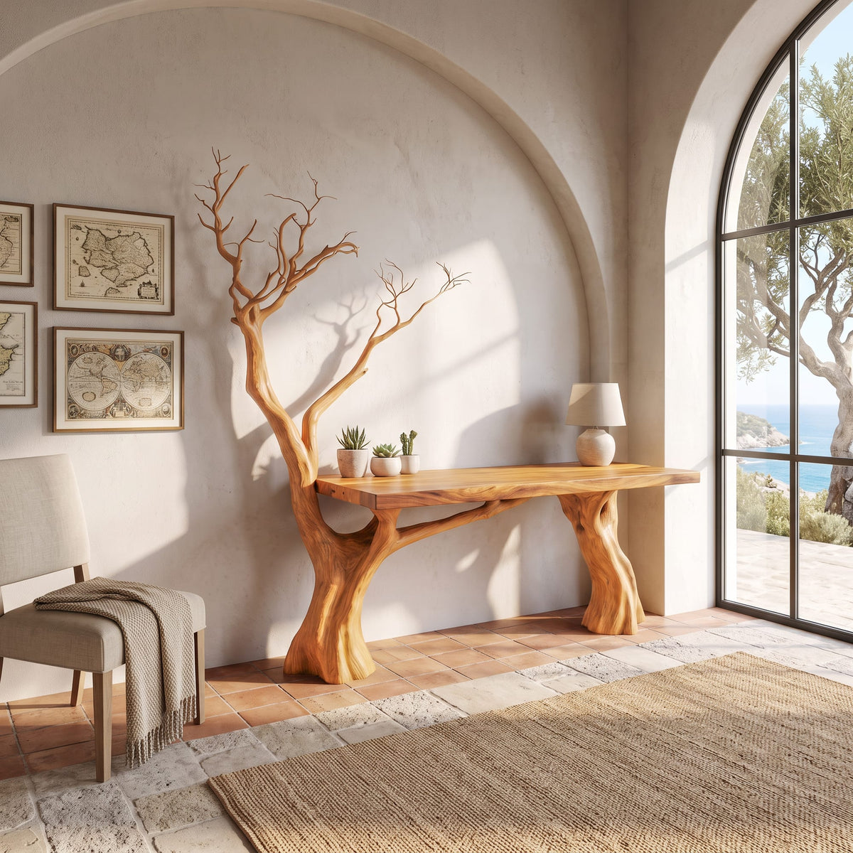 Rustic Computer Desk with Branch Inspired Base, solid wood, built to order