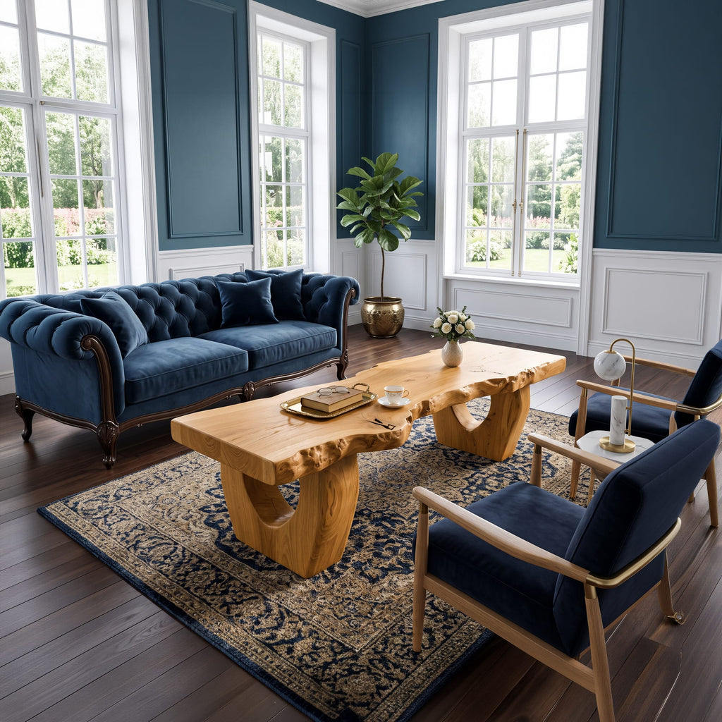 Modern Coffee Table with Open Hollow Legs and Clean Profile, solid wood, built to order
