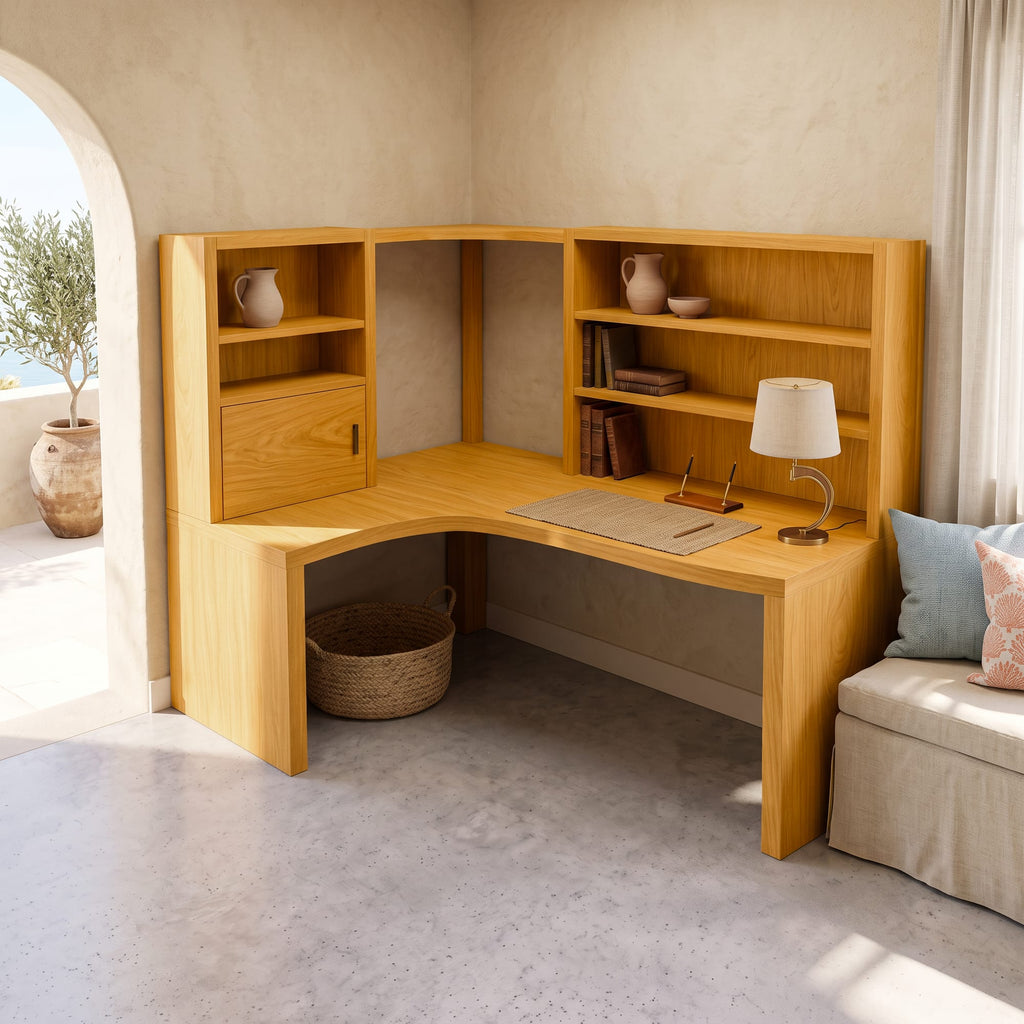 Contemporary Corner Desk with Built in Bookcase, solid wood, built to order