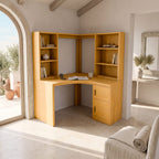 Modern Bookcase Desk with Integrated Upper Shelving, solid wood, built to order