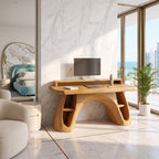 Contemporary Office Desk with Raised Monitor Platform, solid wood, built to order