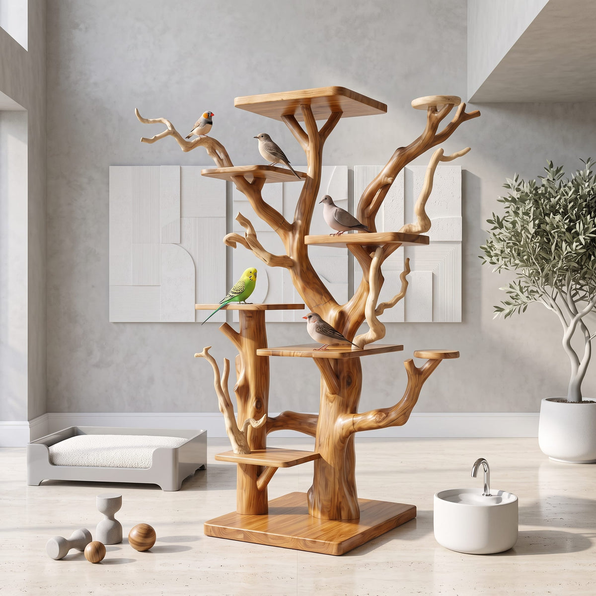 Rustic Bird Perch Stand, solid wood, built to order
