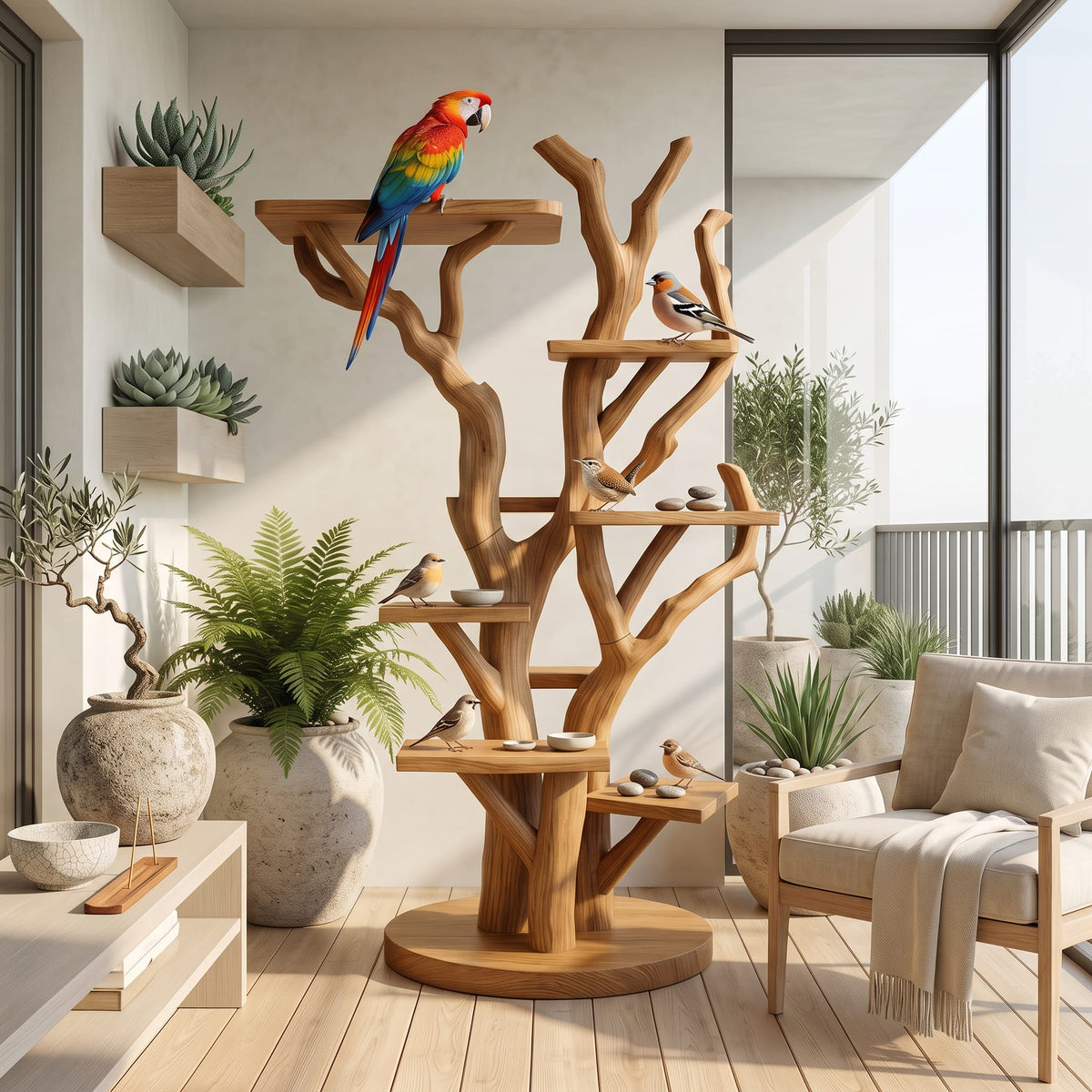 Rustic Bird Activity Stand, solid wood, built to order