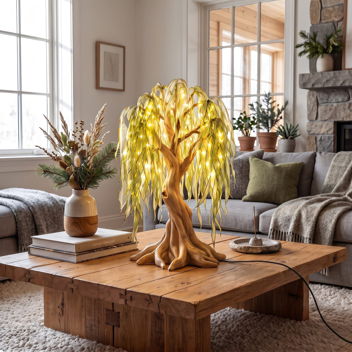 Farmhouse Tree Table Lamp, solid wood, built to order