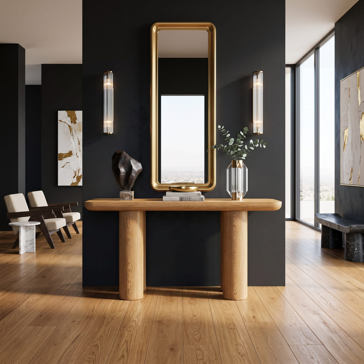 Midcentury Black Console Table Living Room, solid wood, built to order