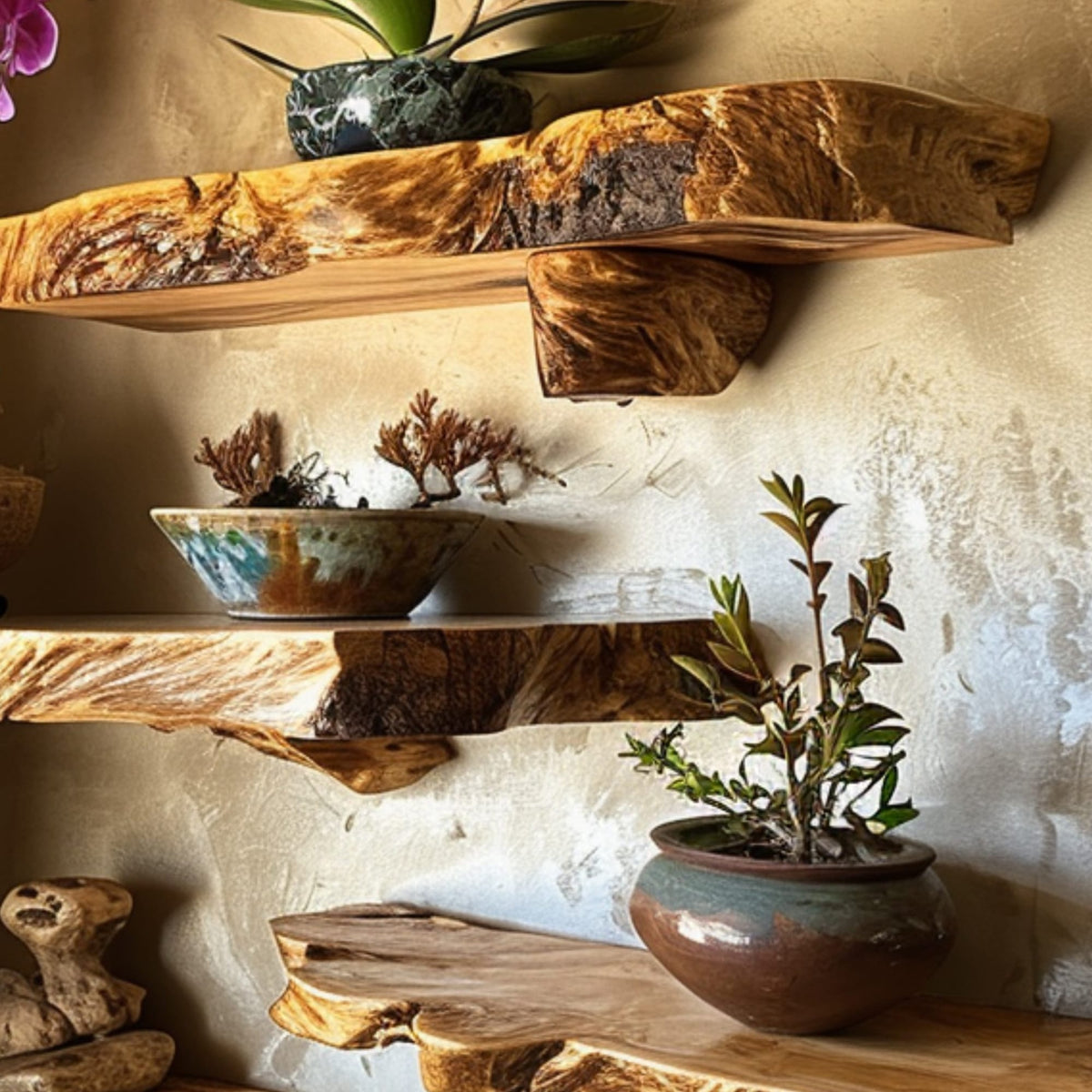 Live Edge Floating Shelf Wall Mount, solid wood, built to order