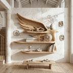 Handcrafted Wave Bookshelf with Curved Structure, solid wood, built to order