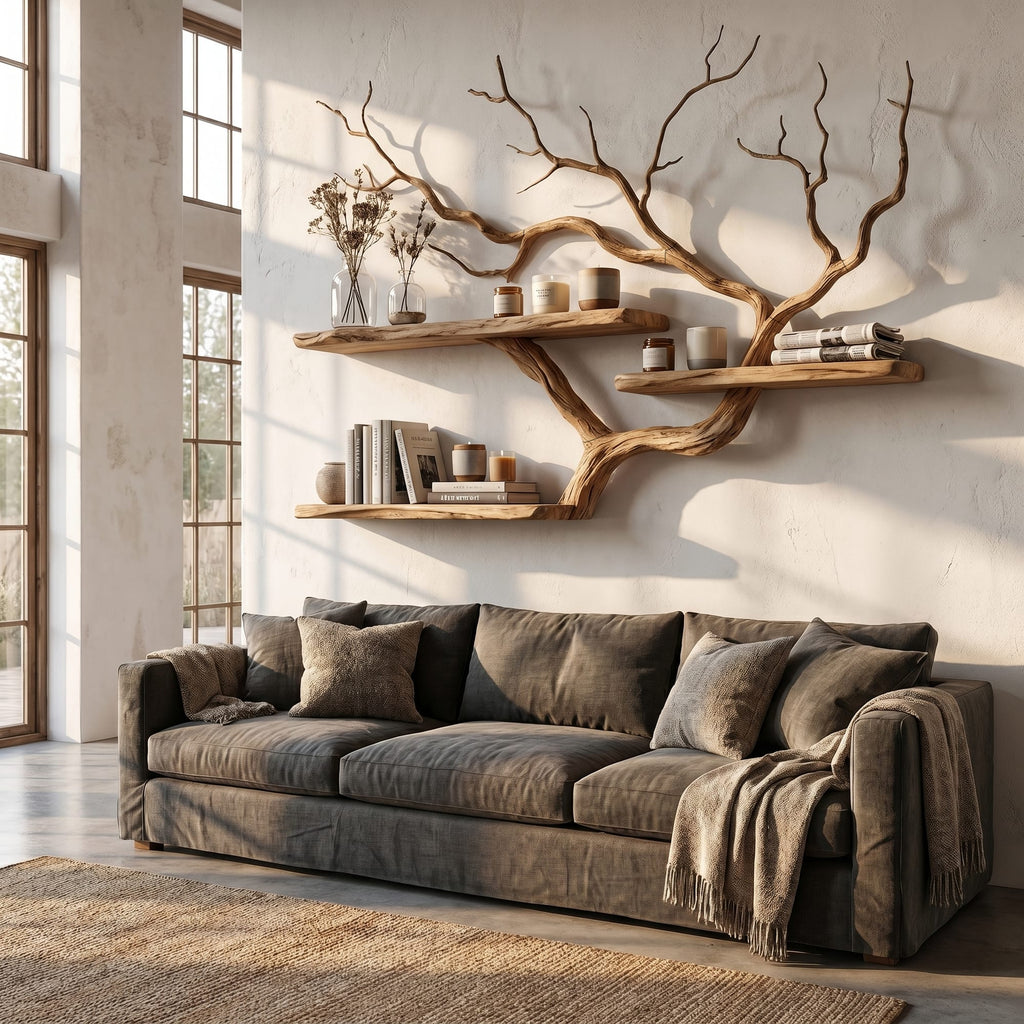 Handcrafted Tree Branch Floating Shelf, solid wood, built to order