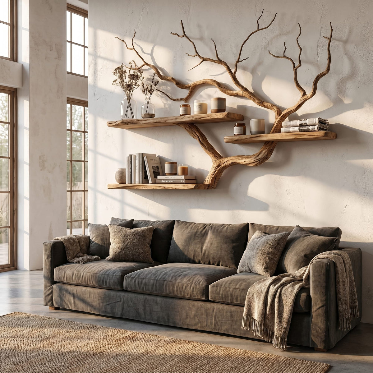 Handcrafted Tree Branch Floating Shelf, solid wood, built to order