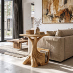 Contemporary Sculptural Side Table with Tree Inspired Base, solid wood, built to order