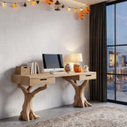 Contemporary Storage Desk with Display Shelves, solid wood, built to order