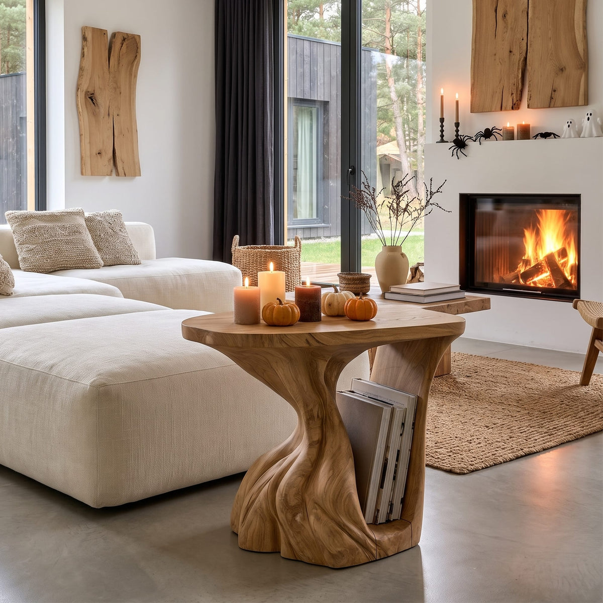 Contemporary Beside Table Inspired with Sculptural Base, solid wood, built to order