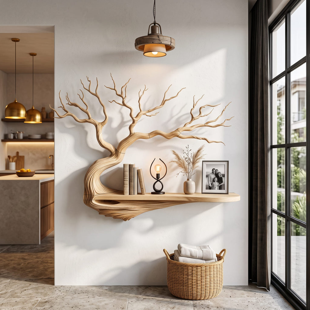 Mid Century Tree Bookcase with Asymmetrical Branch Design, solid wood, built to order