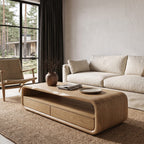 Mid Century Coffee Table with Rounded Frame Storage, solid wood, built to order