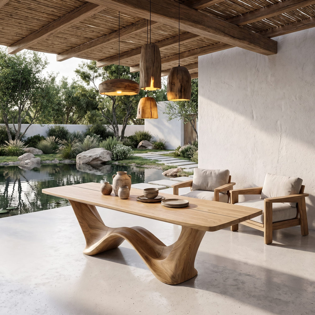 Contemporary Dining Table with Architectural Wave Design, solid wood, built to order