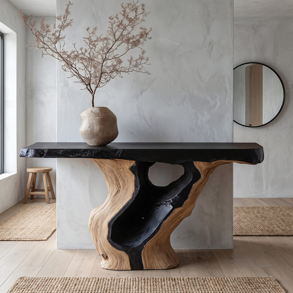 Sculptural Solid Console Table
