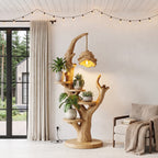 Contemporary Plant Display Stand with Floating Circular Shelves, solid wood, built to order