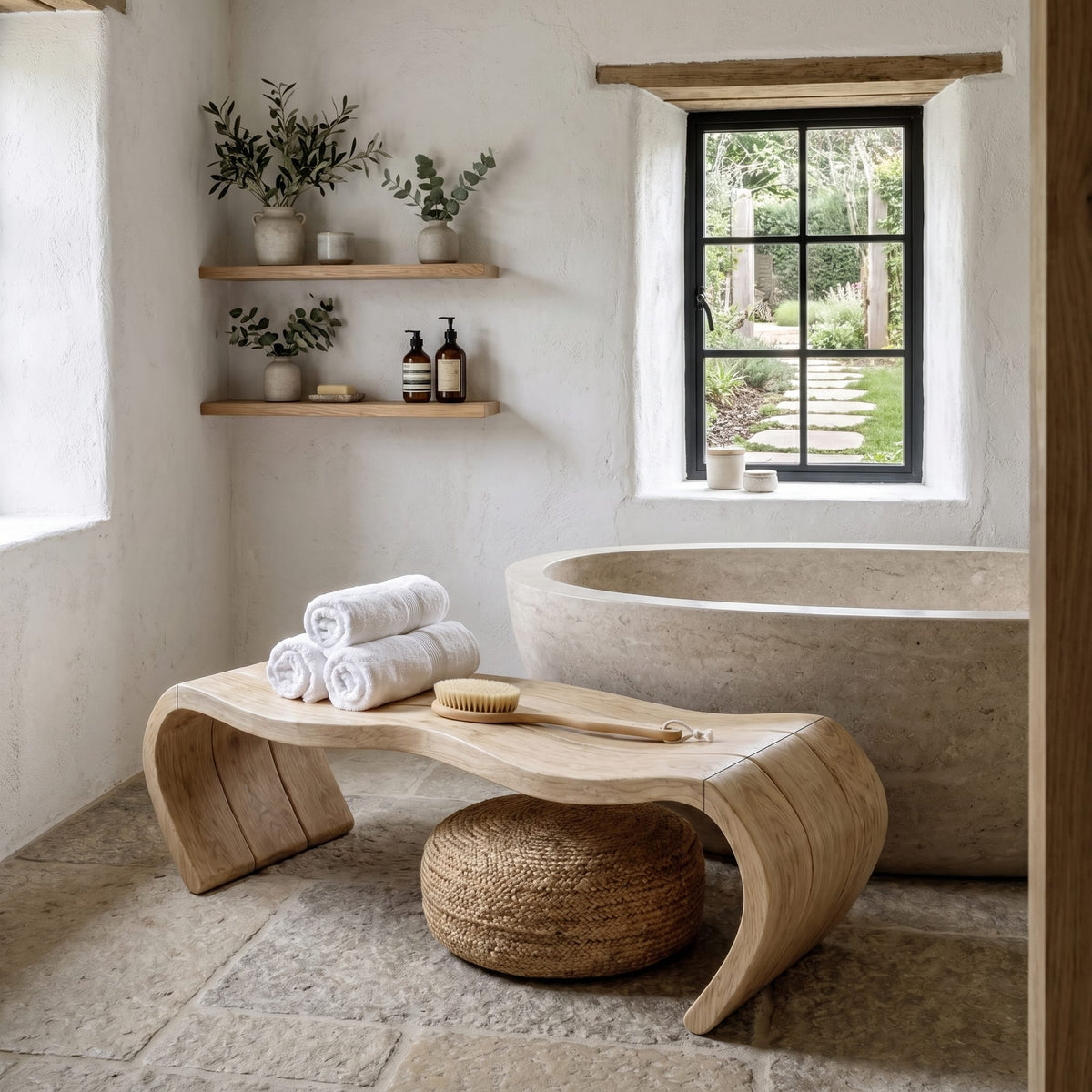 Solid Sauna Shower Bench