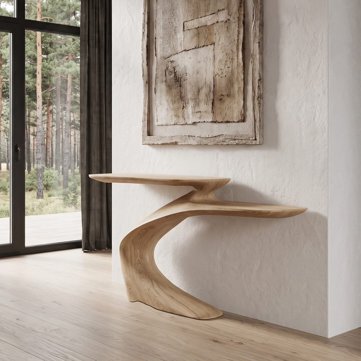 Mid Century Sculptural Console Table, solid wood, built to order