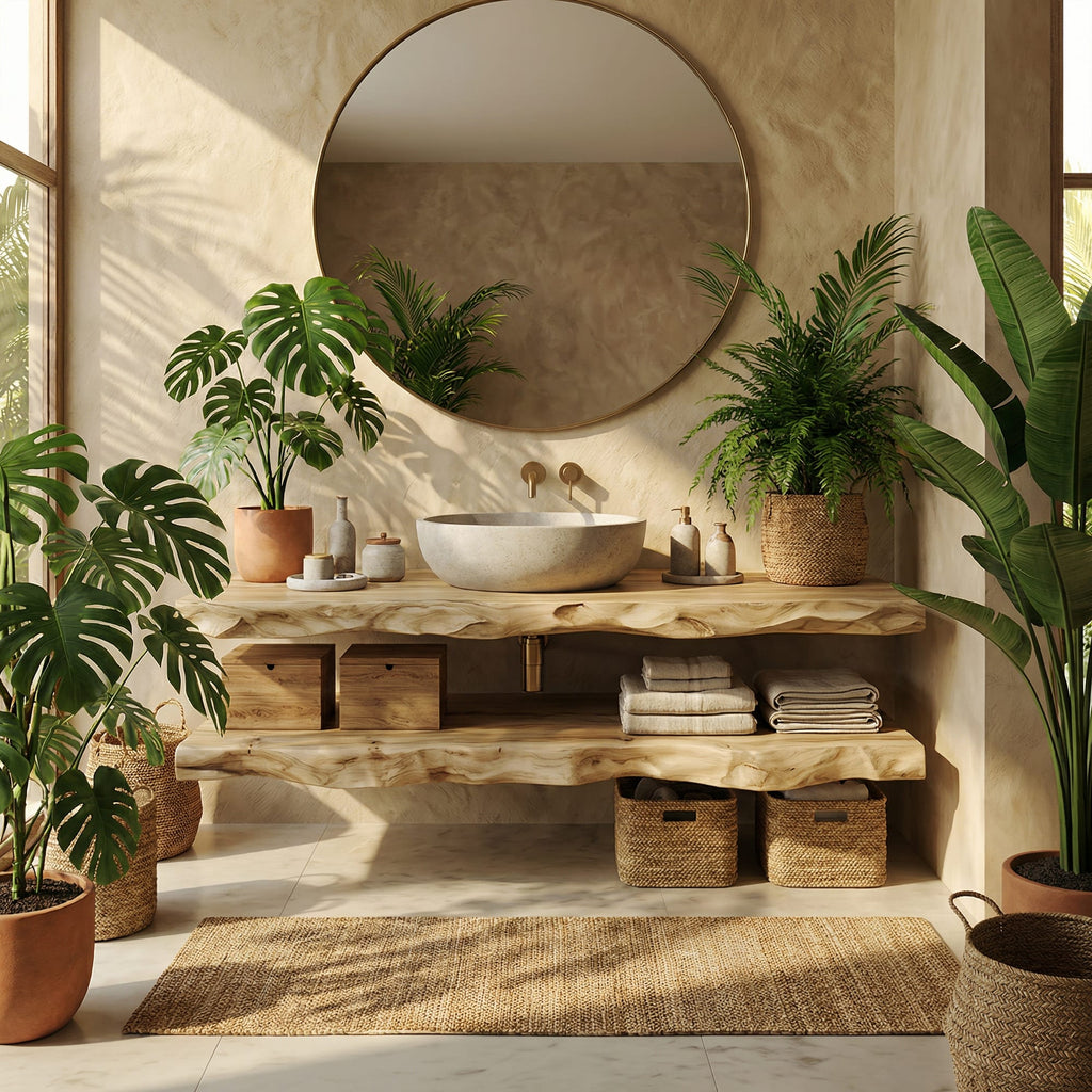 Mediterranean Floating Bathroom Vanity, solid wood, built to order