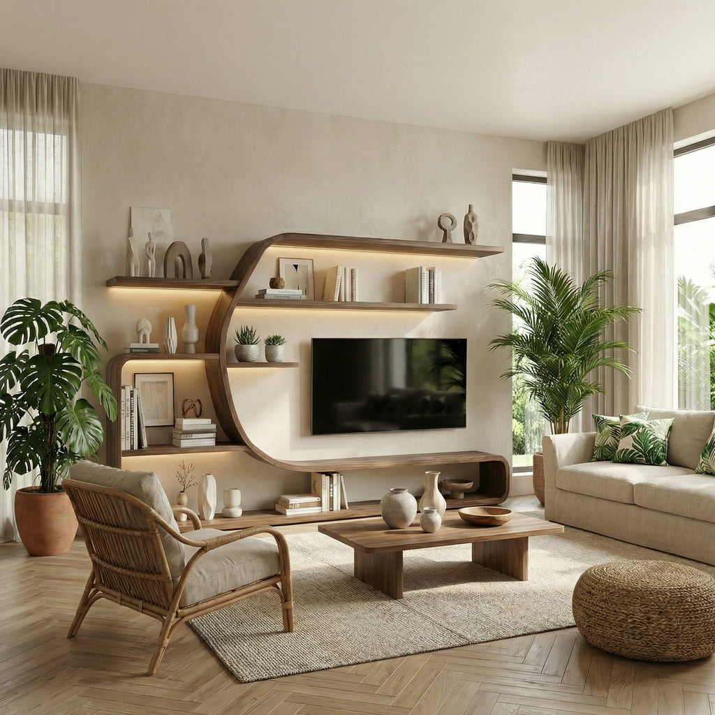 Mid Century Wall Mounted TV Unit, solid wood, built to order