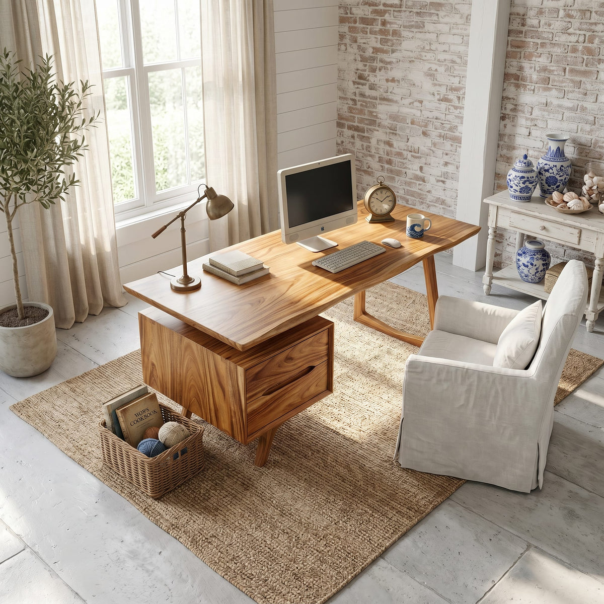 Contemporary Dual Pedestal Executive Desk Office, solid wood, built to order