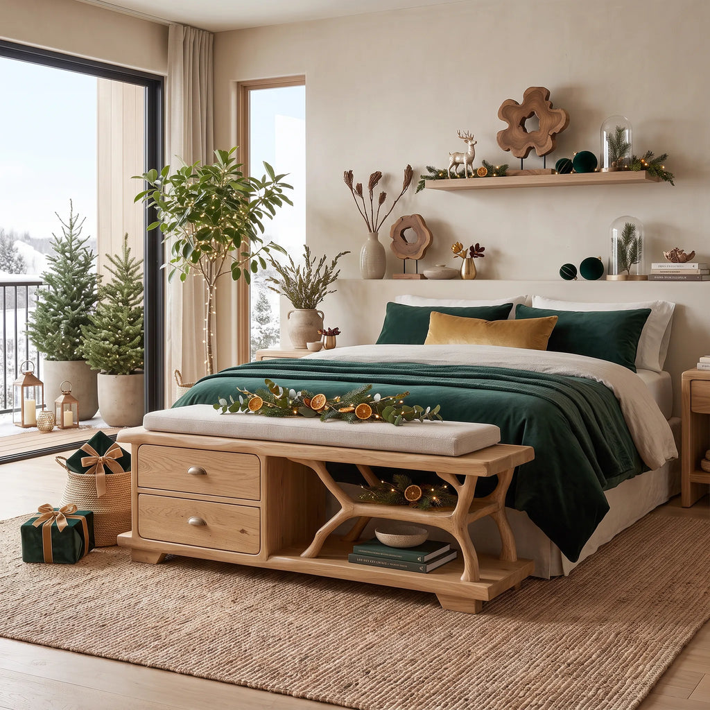 Modern Storage Bench Reindeer Living Room Decor, solid wood, built to order