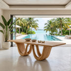 Contemporary Two Wavy Legs Dining Table, solid wood, built to order