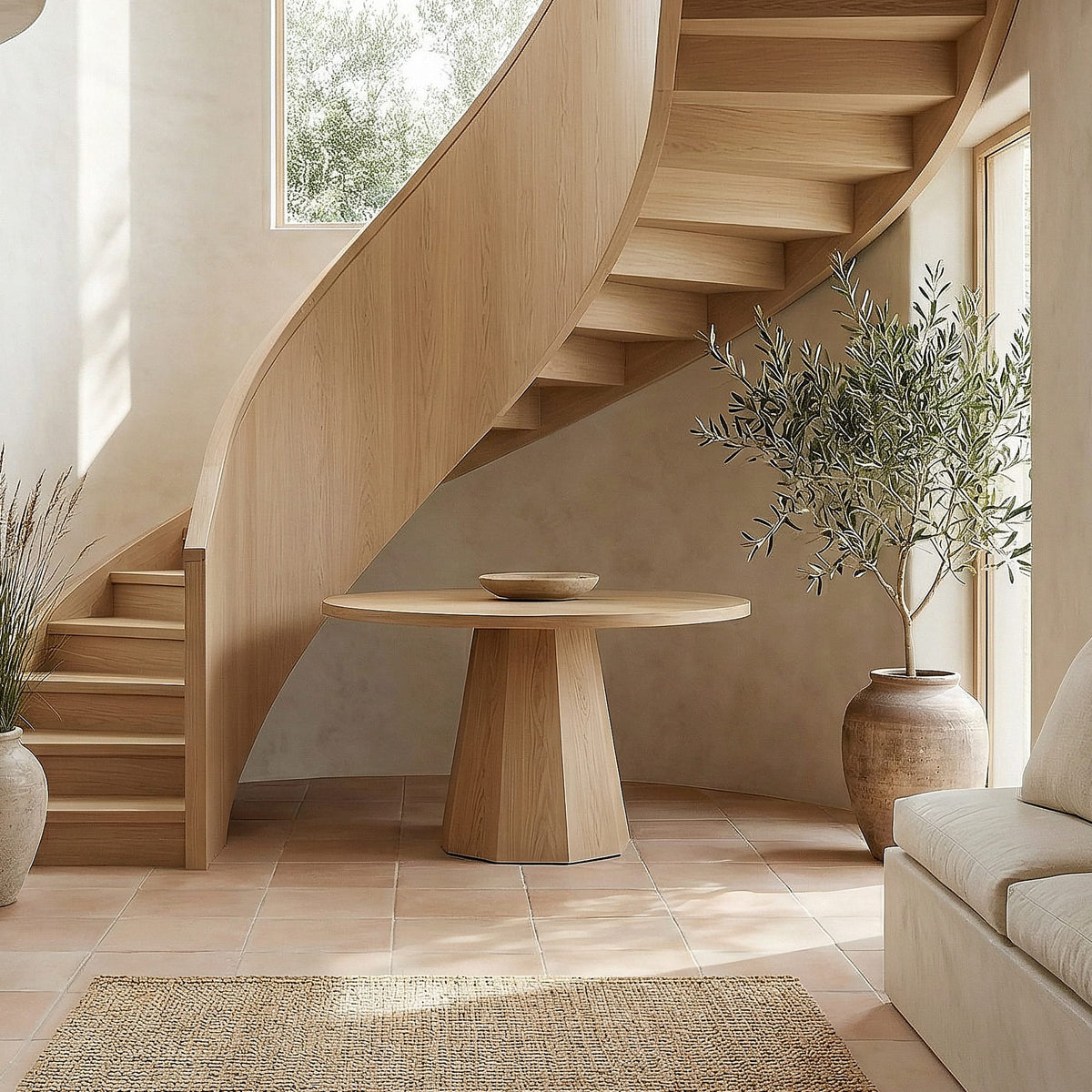Contemporary Organic Round Entryway Foyer Table, solid wood, built to order