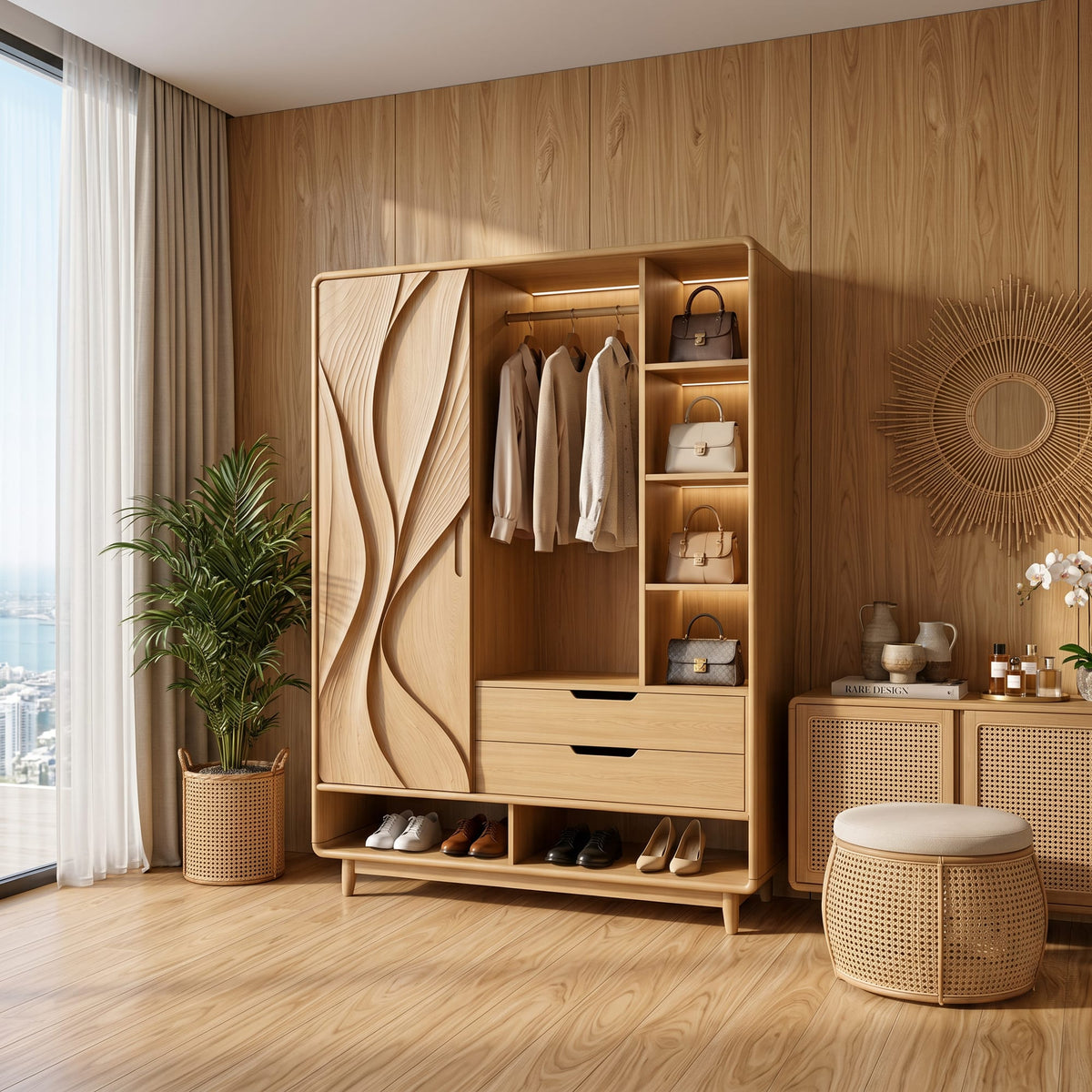 Contemporary Sculptural Form Armoire, solid wood, built to order
