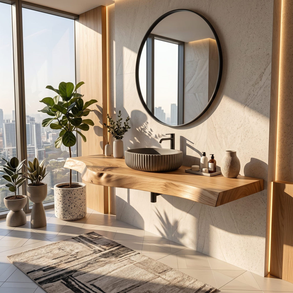 Modern Live Edge Bathroom Vanity Urban Penthouse, solid wood, built to order