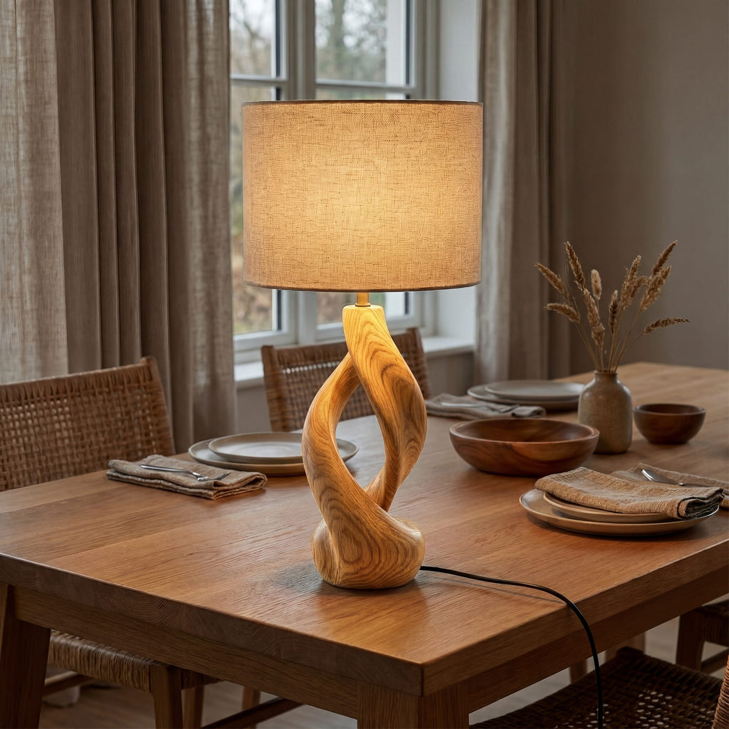 Boho Accent Table Lamp Bedroom Living Room Corner Space, solid wood, built to order
