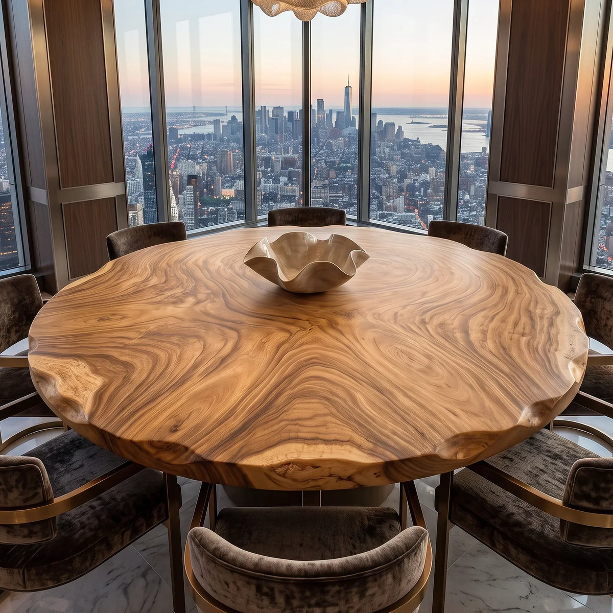 Mid Century Live Edge Round Table Top Penthouse, solid wood, built to order
