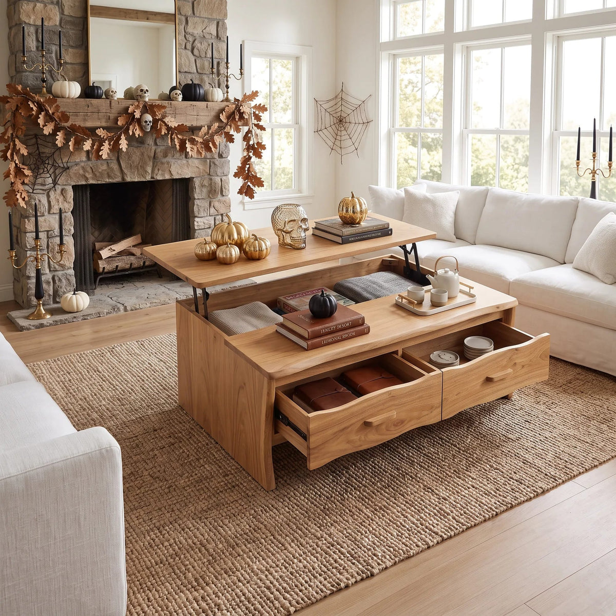 Contemporary Lift Top Coffee Table City Apartment, solid wood, built to order