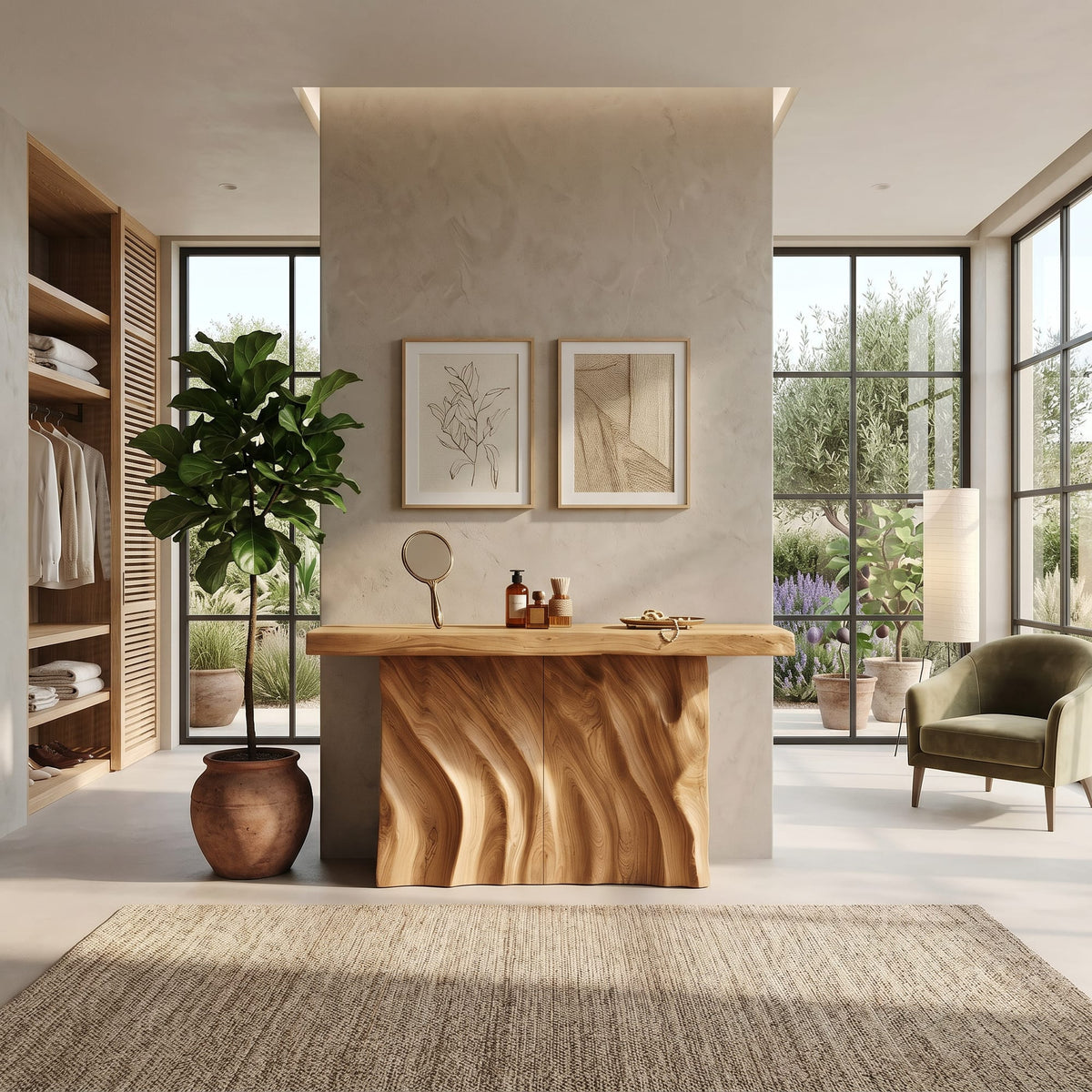 Contemporary Live Form Hall Table, solid wood, built to order