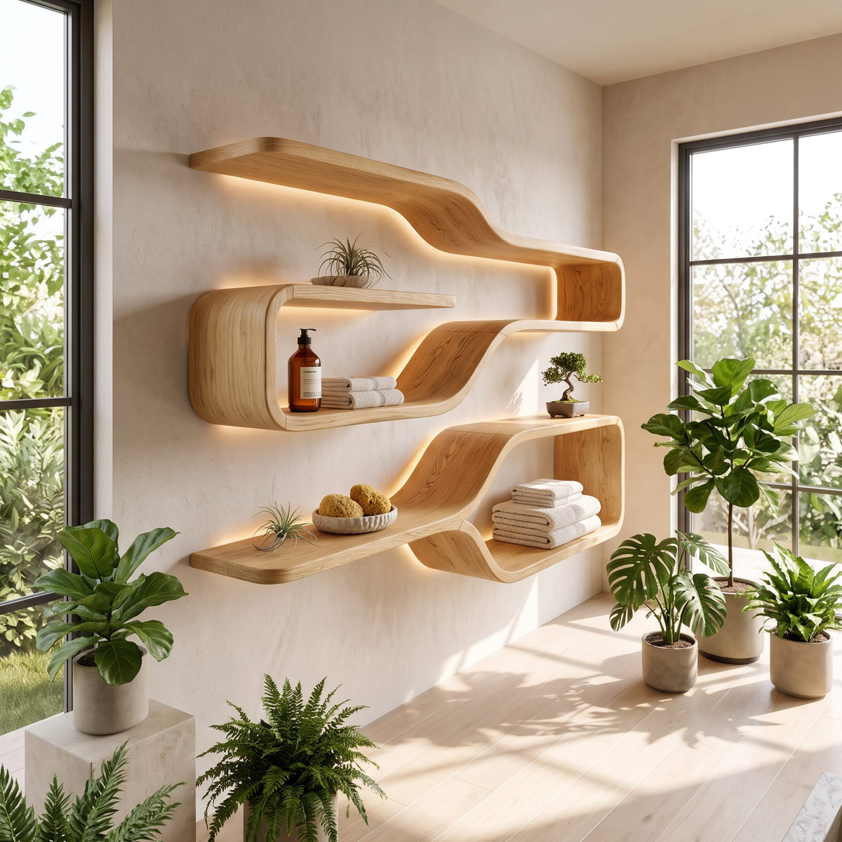 Mid Century Live Edge Wood Shelves, solid wood, built to order