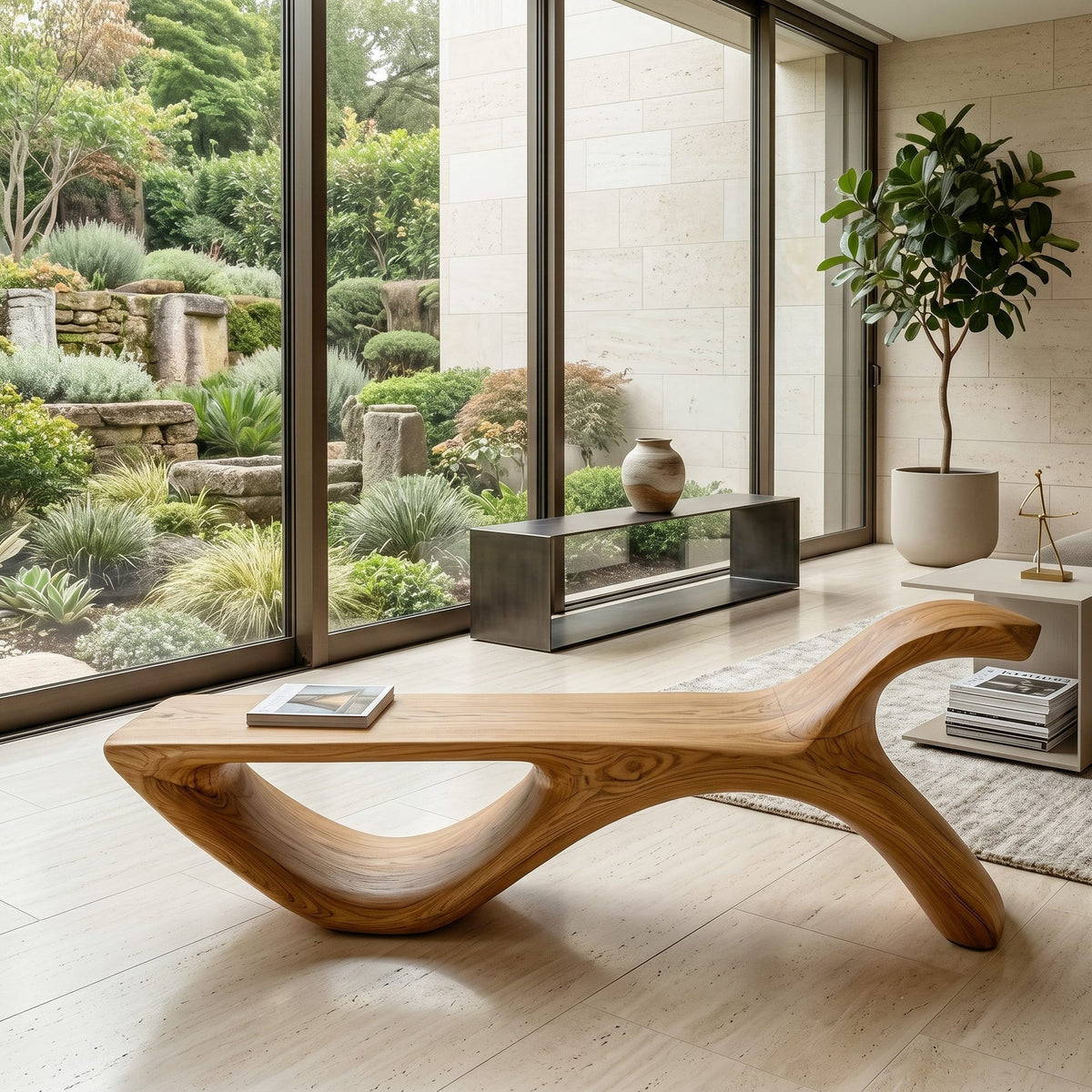 Contemporary Organic Bench, solid wood, built to order