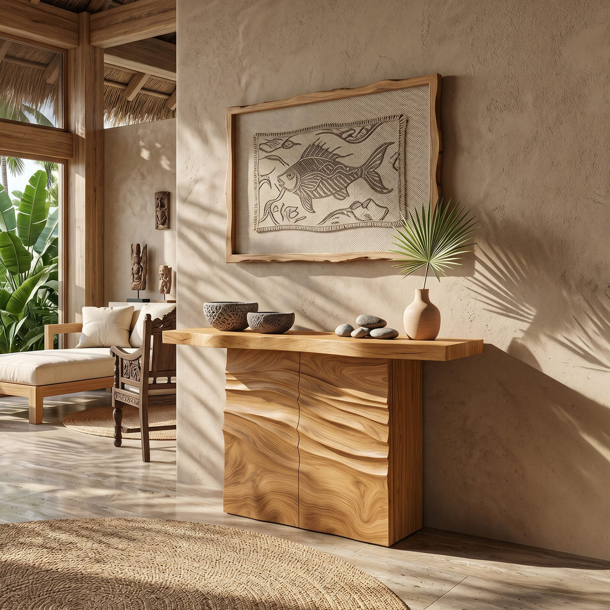 Contemporary Carved Entry Table, solid wood, built to order