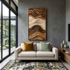 Vertical Sculptural Wall Art with Wave Carved Design, solid wood, built to order, view 5