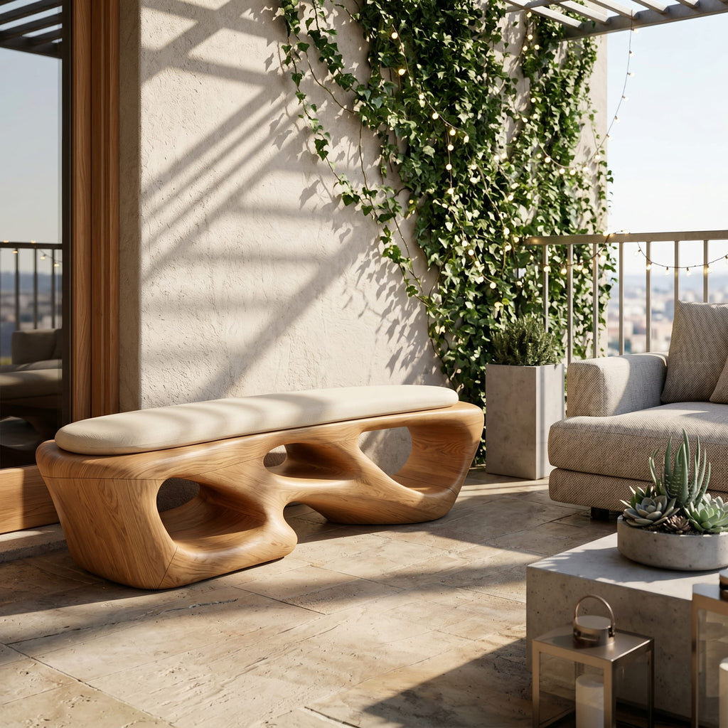 Curved Solid Bench Living Room, solid wood, built to order