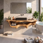 Mid Century Live Edge Floating Vanity Bathroom Decor, solid wood, built to order