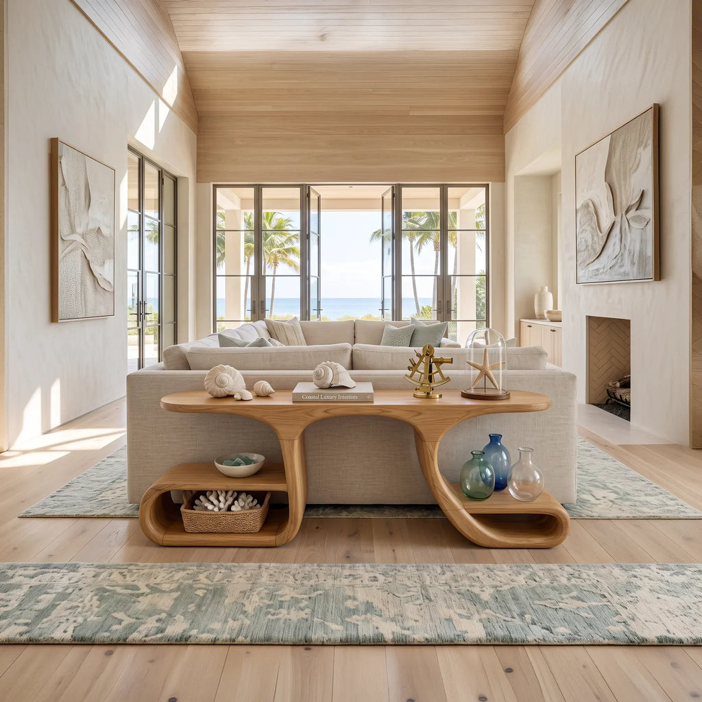 Contemporary Flowing Console Table, solid wood, built to order