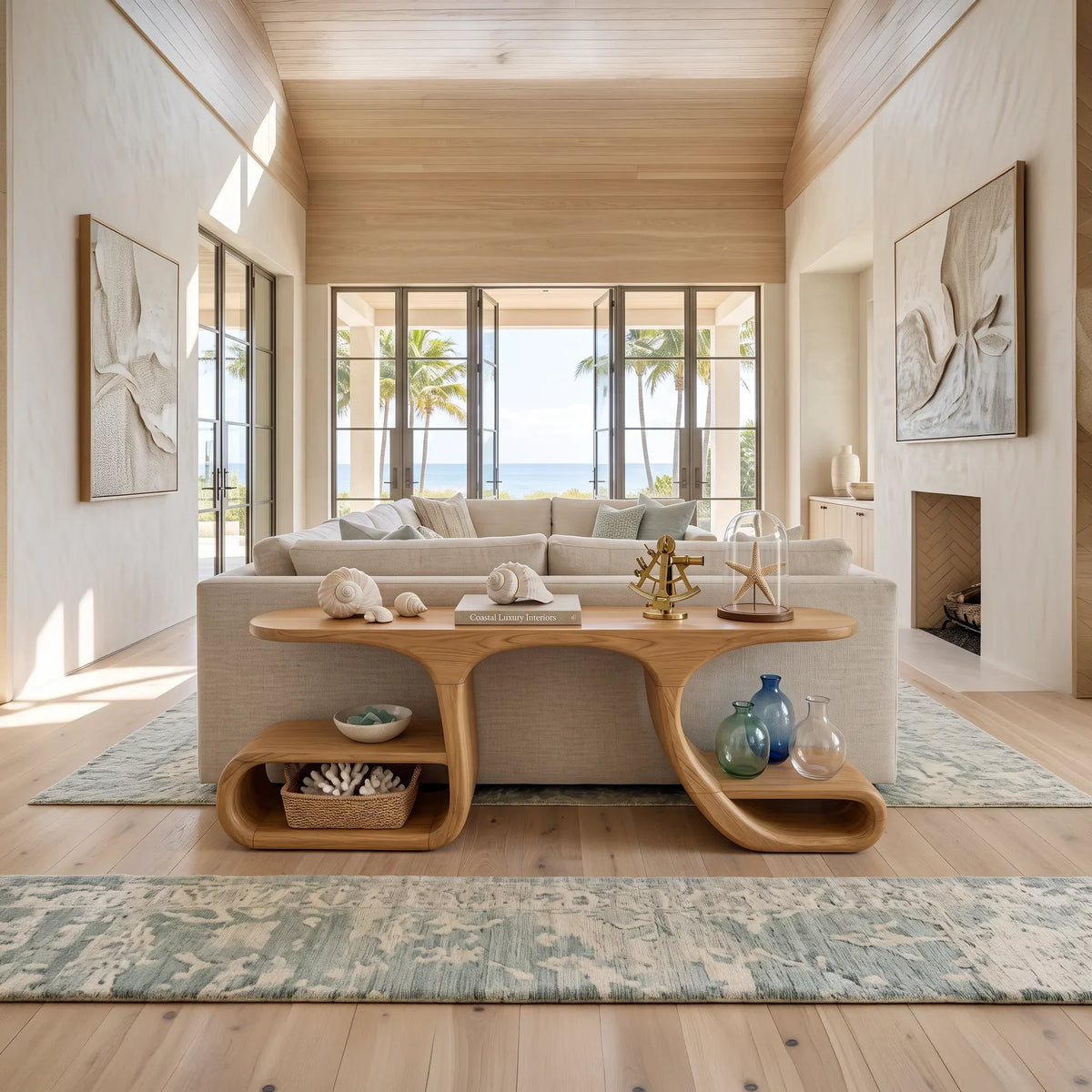 Contemporary Flowing Console Table, solid wood, built to order