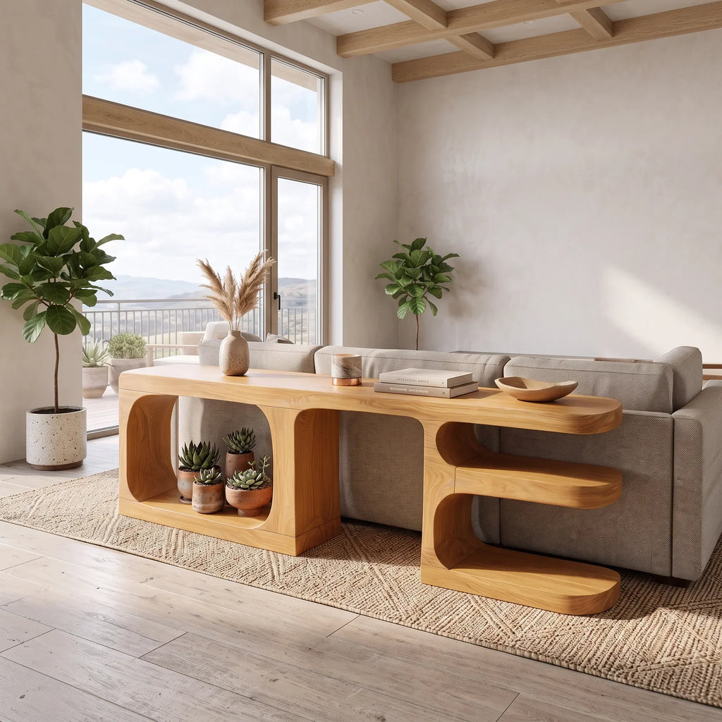 Contemporary Rounded Console Cabinet, solid wood, built to order