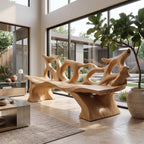 Mid Century Branch Bench Entryway Furniture for Compact Foyers, solid wood, built to order