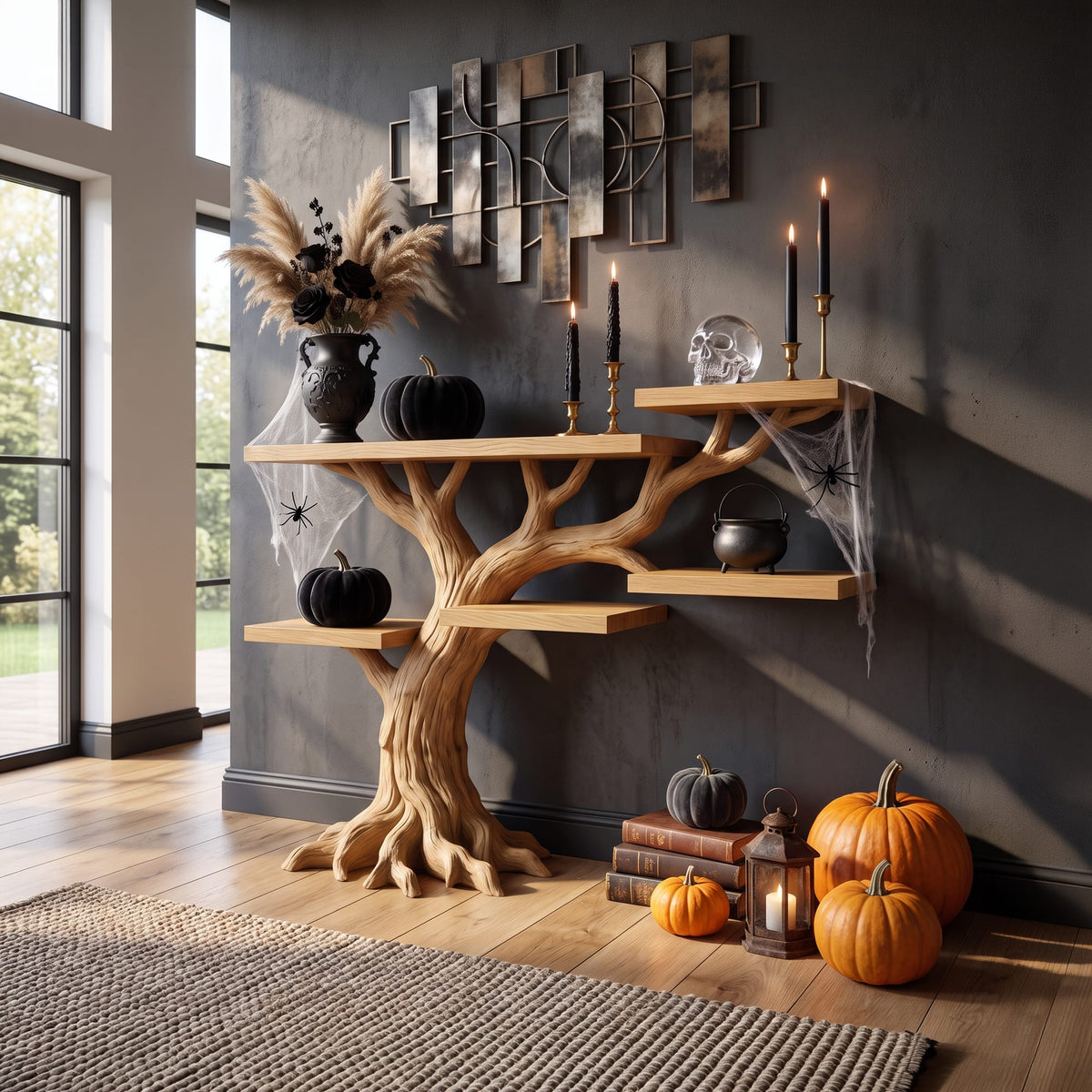 Minimalist Twisted Tree Accent Table for Witchy Vibes, solid wood, built to order