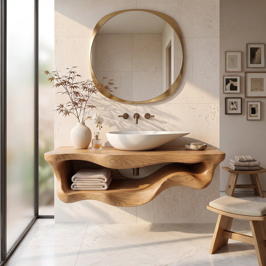 Organic Sculptural Wood Bathroom Vanity Spa Bathroom, solid wood, built to order