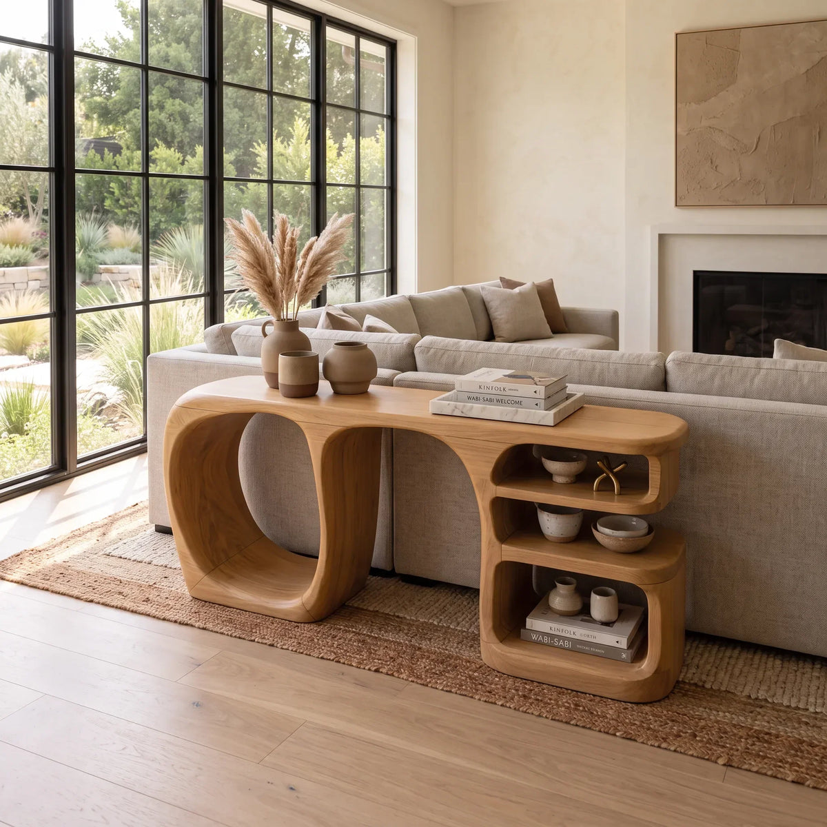 Organic Open Compartment Console, solid wood, built to order